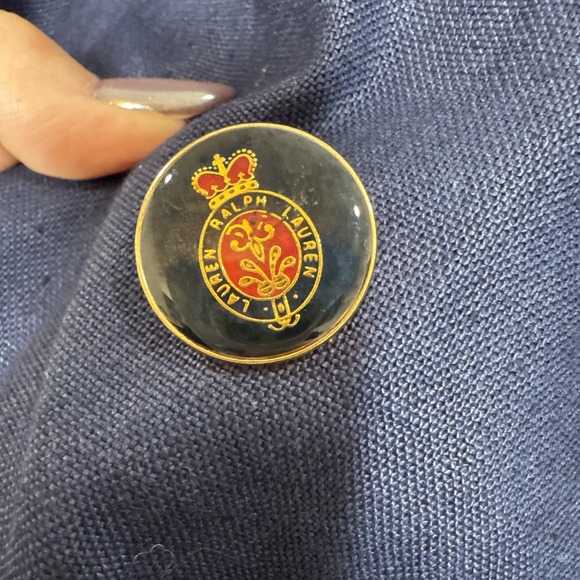 Vintage Ralph Lauren 100% Linen Blazer Women 6P Navy Logo Crest Button Old Money - Picture 2 of 7